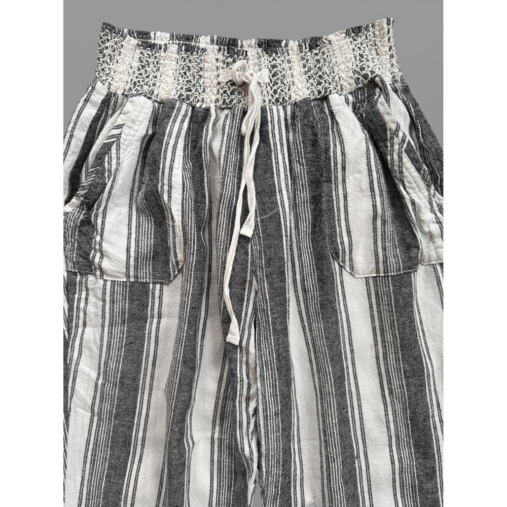 Rewash Striped Linen Blend Pants Women Large Black White Excellent Smocked Waist